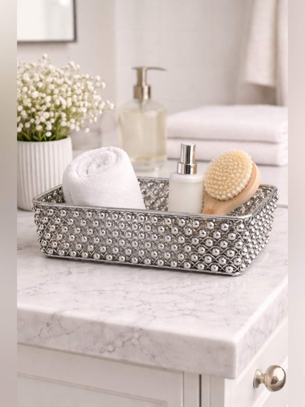 metal beaded storage bin